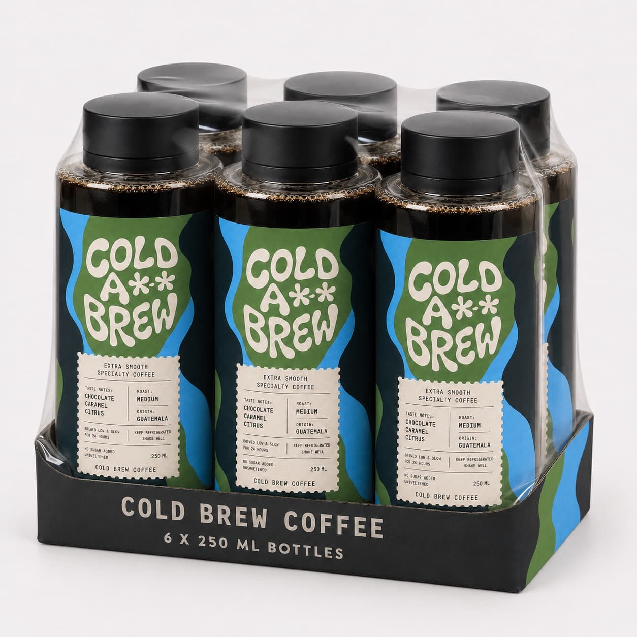 Cold A** Brew six pack packaging